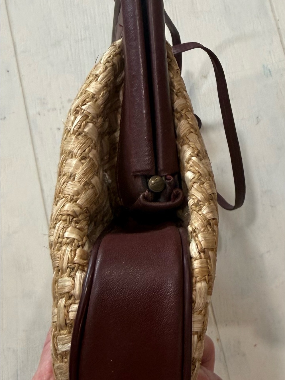 Etienne Aigner Natural Raffia Tote with Dark Brown Trim - Picture 5 of 16